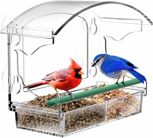 Window Bird Feeder with powerful suction cups Bird Feeders for Small Birds with Detachable Seed Tray for Bird Watching Squirrel-proof feeder box for birds