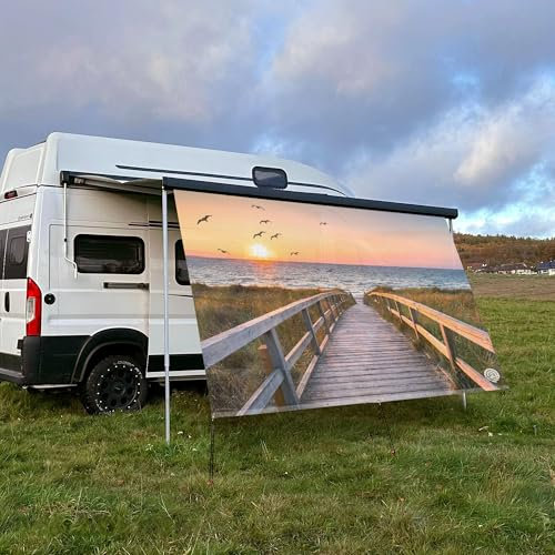 CAMPIDOO Textil Sonnensegel STRANDBRÜCKE | Höhe 200cm | hochwertiger Fotodruck inkl. Keder-Befestigung | Markisen-Vorderwand - Länge/Keder: 300cm / 5 mm