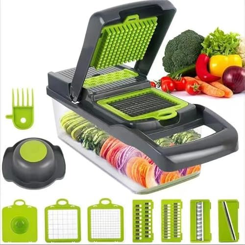 Vegetable Chopper & Dicer 14-in-1 Fruits Cutter Mandoline Slicer Food Chopper/Cutter with 8 Stainless Steel Blades, Adjustable Slicer & Dicer with Storage Container