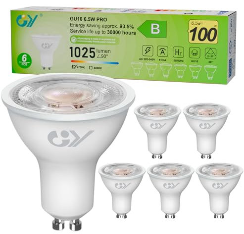 GY GU10 LED Warmweiss Lampe,6,5W 2700K 1025 Lumen Warmweiß Glühbirnen,Ersetzt 100W Leuchtmittel,36° Abstrahlwinkel Spot Strahler,Enegiesparende GU10 Nicht Dimmbar Reflektor Lampen,12 stück