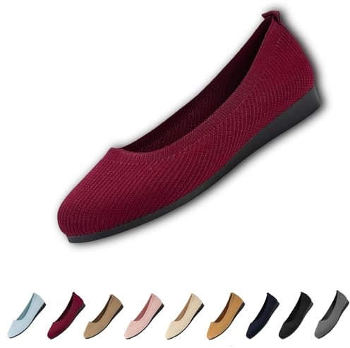 Deviseclue-Schuhe, Bequeme, atmungsaktive Slip-On-Schuhe für Damen mit, rutschfeste aus Mesh mit runder,weich und faltbar (Wine Red, Erwachsene, 39, Numerisch, EU Schuhgrößensystem, M)