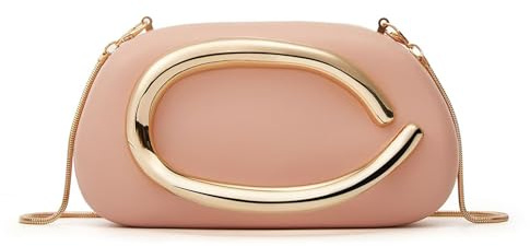 Qikstren Borse da sera da donna in pelle PU, pochette con manico in metallo dorato con catena, borsa a tracolla alla moda con decorazione in metallo, pochette per vari eventi, rosa, Small