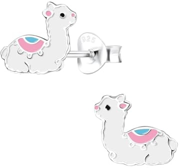 Monkimau Mädchen Ohrringe Alpaca | Ohrstecker aus 925 Sterling Silber | Kinderohrringe hypoallergen