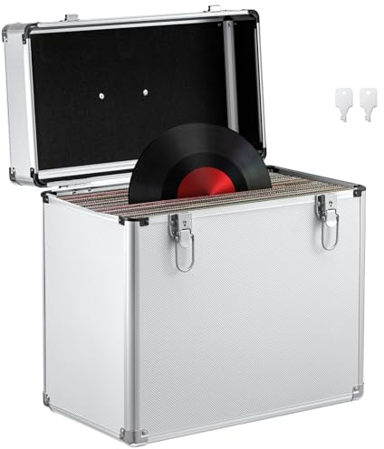 GREENSAPPIRE Plattenkoffer Schallplattenkoffer Koffer Abschließbarer Schallplattenkoffer aus Aluminium – Tragbarer Vinyl Koffer – Robuste Schallplattenbox mit Griff (Silber, 12 Zoll)