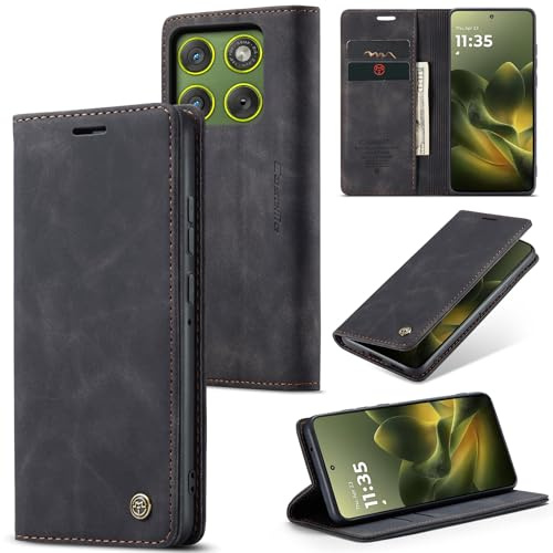 Phernykas Wallet Case for Motorola Edge 70, Black | Note Pocket 2-in-1 Faux Leather Flip Wallet Case – Magnetic Clasp, Built-in Kickstand, 2 Card Slots, Velvet-Soft Touch