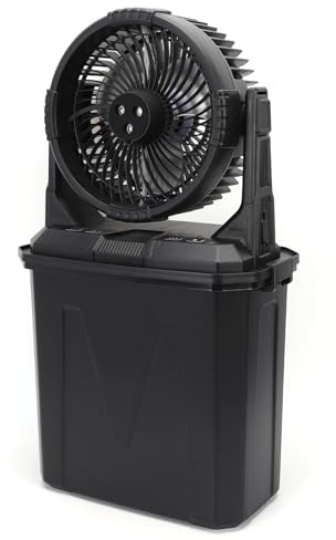 Walmeck Ventilateur Brumisateur Portable avec Seau de 10 L, 4 Modes de Brumisation, Minuterie, Lumières RVB, Télécommande, Ventilateur Refroidissement à Piles Rechargeables 20 000 (Noire)