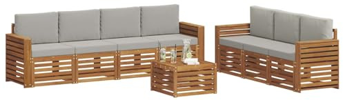 vidaXL Sofagarnituren 8 pcs Natürlich und Hellgrau Massivholz Akazie, Moderne Garten-Sofa-Ecke, Bequeme Sitzgruppe für Terrasse, langlebig und stylisch