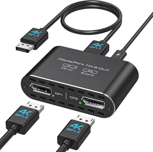 JCYMELE 4K@120Hz Displayport to Dual DP Adapter Display Port zu 2 DP Splitter Erweiterung 2 Monitore für Computer Grafikkarten Unterstützt MST & SST Modus