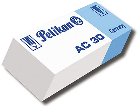 Pelikan 606079 Radiergummis, Blau, Gummi AC 30 Weiß, geeignet für technische und schulische Zeichnungen, für Bleistift und Tinte, Packung mit 30 Stück,