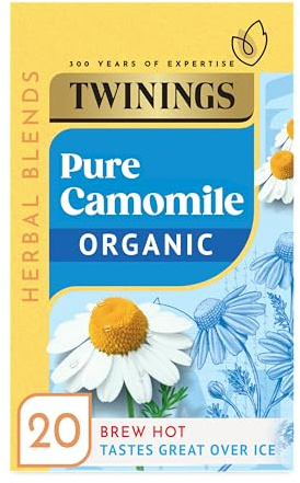 Twinings Organic Camomile Tea, 20 Tea Bags | Herbal Infusion, Organic, Camomile Flowers, Floral Notes, Naturally Caffeine Free, No Tea Leaf