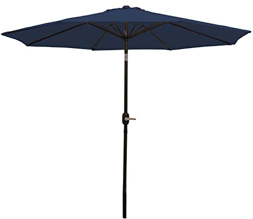 Sunnydaze 274.3 Centimetre Patio Umbrella - Push-Button Tilt and Crank Handle Garden Umbrella - Aluminium Pole and Polyester Shade Canopy - Navy Blue Parasol Umbrella