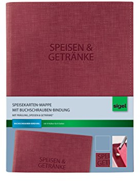 SIGEL SM133 Speisekarten-Mappe mit Buchschrauben-Bindung für A5, bordeauxrot mit edler Leinenstruktur, strapazierfähig und leicht abwischbar
