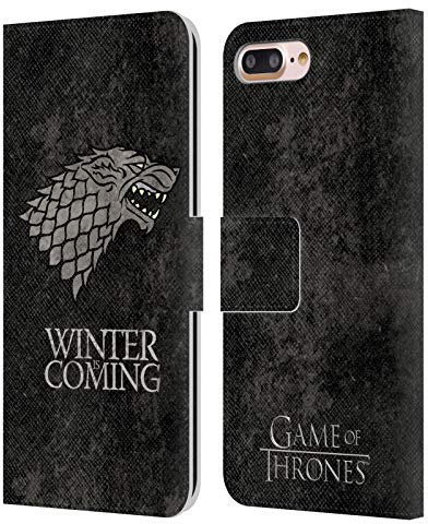 Head Case Designs Officially Licensed HBO Game of Thrones Stark Dark Distressed Look Sigils Leather Wallet Case Compatible With Apple iPhone 7 Plus/iPhone 8 Plus