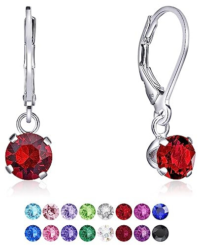 DTPSilver - Damen Klappbügel Ohrringe 925 Sterling Silber mit Kristallen von Swarovski® Elements 6 mm Runde - Farbe : Light Siam Rot