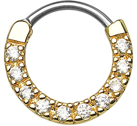 Piercingfaktor Universal Piercing Scharnier Schild Ring Tribal Vintage mit Strass Kristall Septum für Tragus Helix Ohr Nase Lippe Intim Nippel Gold Clear 1,6mm