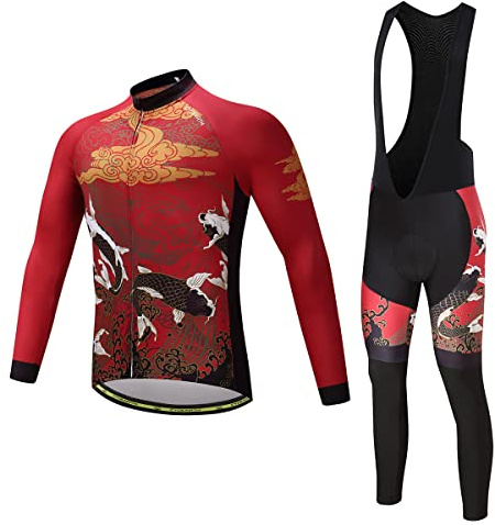 Cycearth Radfahren Jersey Langarm Set Männer Winter Fleece Thermische Jacken Schwarz Bib Hosen (M,Ce253)