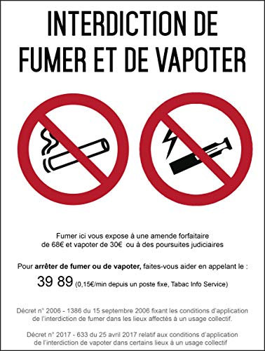 UTTSCHEID Autocollant vinyl - Interdiction interdit de fumer et vapoter - L.148 x H.210 mm - 1