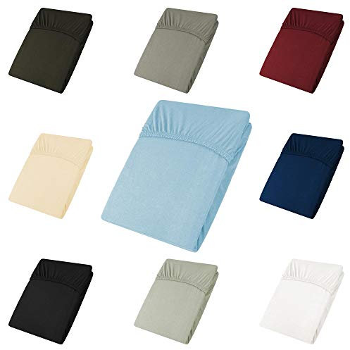 CelinaTex Active Spannbettlaken Doppelpack 90x200-100x200 cm Aqua blau Baumwolle Bettlaken Jersey Laken