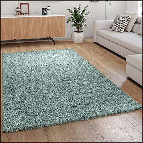 Paco Home Hochflor Teppich Wohnzimmer Shaggy Langflor Modern Einfarbig Ohne Muster, Grösse:60x100 cm, Farbe:Türkis