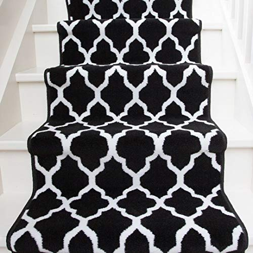 Modern Black Geometric Trellis Stair Carpet Cream Cheap Durable Stair Runner Rug Custom Length Width - Sold and Priced Per Foot 2' 6 x 5'