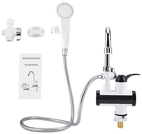 Grifo de calentador de agua instantáneo, grifo de agua caliente eléctrico instantáneo, grifo eléctrico instantáneo, con pantalla de temperatura + cabezal de ducha 220V(220V)