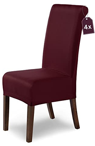 Scheffler Home Stuhlhussen Marie Bordeaux 4er Set Wasserabweisende und elastische Stuhlbezüge mit Fleckenschutz – Passend für Esszimmerstühle und Schwingstühle – Öko-Tex Zertifiziert