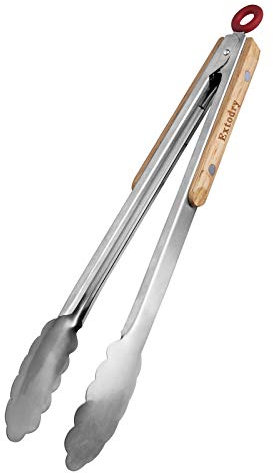 Extodry Pince Barbecue Solides(33cm)-Pince de Cuisine,Facile à Nettoyer et à Tenir,Poignées en Bois Résistant à La Chaleur Inox Pince Alimentaire,Accessoires Pour Ustensiles de Cuisine en Métal Outil