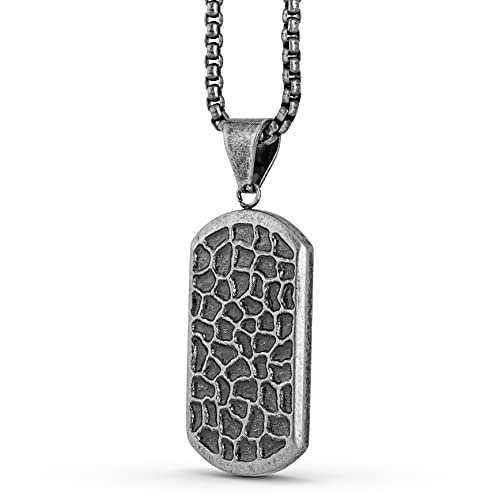 Akitsune Terra Anhänger inkl. 70cm Kette | Halskette Frauen Herren Edelstahl Damaszener Optik Geometrisch Rustikal Luxury - Antik-Silber