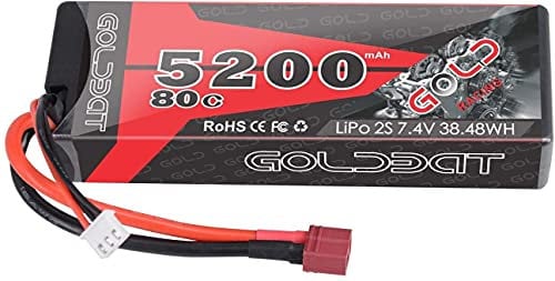 GOLDBAT RC Batterie 5200 mAh 7.4 V 2S 80C LiPo Batterie Akku mit Deans Stecker für RC Auto Boot LKW Heli Flugzeug(one Pack) … …