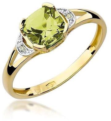 Lumari Gold - Damen Solitär Versprechen Ring Verlobungsring Damen Ring Gold 585 Echtgold 14k Gold mit natürlichem Diamanten Peridot Gemstone Gelbgold - Ringe Frauen - Hochwertiges Geschenk