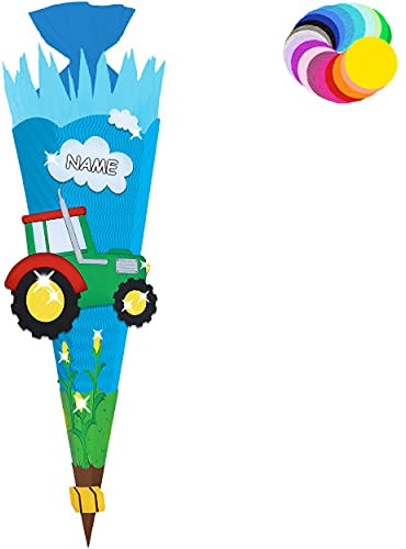 alles-meine.de GmbH Bastelset - Schultüte Farbe & Größe wählbar 70/85 / 100 cm - Traktor - inkl. Name - Farbe frei wählbar - Bastelschultüte - Zuckertüte zum selber Basteln..