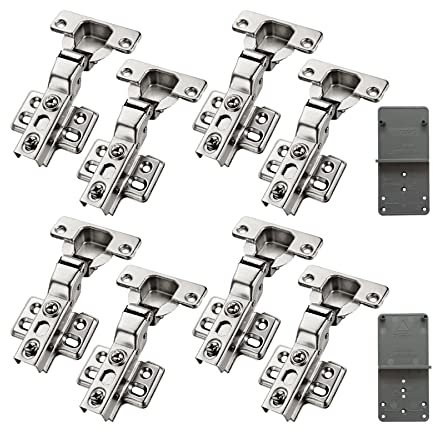 LOOTICH 105 Degré Fixed-On Semi Recouvrante Charnieres Hydraulique avec Amortisseur Intégré Mécanisme de Fermeture Automatique Charnière pour Armoires de Porte Cuisine et Amortissement Lot de 8