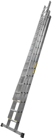 BPS Trade Master Pro 3 Section Extension Ladder | 9m / 29.52FT Aluminium Ladders | 150KG Load Capacity, Integral Stabiliser, Auto-Locking, Non-Slip Rubber Feet