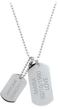 Tata Gisèle Collar Personalizado para Hombre, Cadena de Acero con Placa Militar, Grabado Incluido, Regalo para Hombres, Bolsa de Regalo