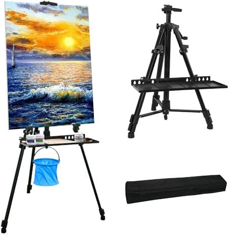 NewZeal Staffelei 50-152cm Groß Atelierstaffelei aus Aluminium Leinwand Kunst Malstaffelei Ständer mit Tragbarer Tasche Stativ für Kuntsmalerei und Werbung, Schwarz
