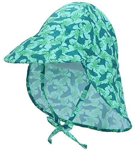 Malaxlx Baby Sonnenhut Hai Grün Sommermütze Kleinkind Schirmmütze mit Nackenschutz und Bindebändern Mütze Flapper UV Schutz Strand Hut für 3-18 Monate Mädchen Jungen
