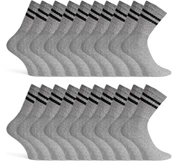 Basic Treasure 20 Paar Tennissocken Herren & Damen 43-46, Sportsocken Baumwolle, Atmungsaktive Tennis Crew Socken, Grau