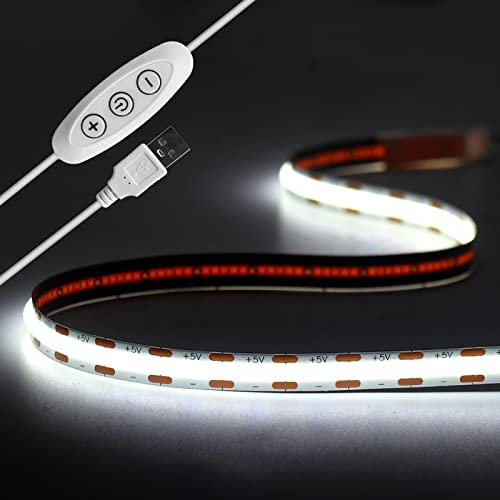 Tayire 2m USB 5V LED Streifen Kaltesweiß 6500K, 960LEDs Dimmbar COB LED Strip Lights CRI90+ LED TV Hintergrundbeleuchtung, Flexibel Unterbodenleuchte für Drinnen Küche,Schlafzimmer,Zuhause DIY