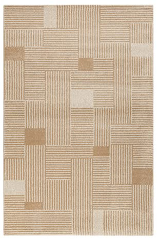 Esprit Home, Moderner Kurzflor Teppich - Läufer für Wohnzimmer, Flur, Schlafzimmer, Joshua Trees (133 x 200 cm, beige)