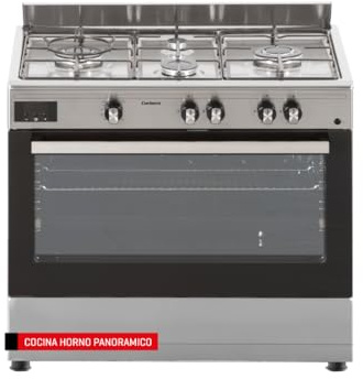 Corberó - Cocina de Gas Butano | CCSF9422X | Horno 96L panorámico | 4 Fuegos | 2 WOK | Autoencendido | Termostato | Guías Telescópicas | Luz Interior | Cajón Calientaplatos | Sin Tapa | Inox
