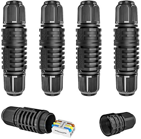 Lot de 5 boîtes de jonction étanches à 3 broches - Manchon de connexion pour câble de terre de 0,6 à 2 mm de diamètre - 32 A - Diamètre du câble : 4 à 9 mm - 2 voies - Installation rapide sans outils