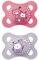 MAM Ciuccio 2-6 mesi con tettarella simmetrica, piatto e flessibile in silicone skin soft silicone facile accettazione, con scatola autosterilizzante, MAM originale, rosa opaco, confezione da 2