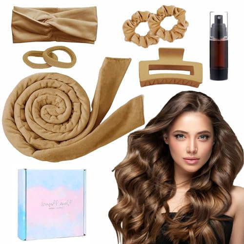 Lockenwickler Haar Locken Ohne Hitze, Heatless Natural Wavy Hair Curler mit Stirnband und Sprühflaschen DIY Lazy Curls Band Frisurenset für Langes Mittleres Haar
