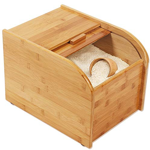 YZJSSL Holzreisbehälter Lagerung 5-10kg, Versiegelter Küchenbehälter Müslispender Mit Tasse, Rollo-Schiebetüren, Für Reis, Getreide, Mehl, Trockenfutter-10kg