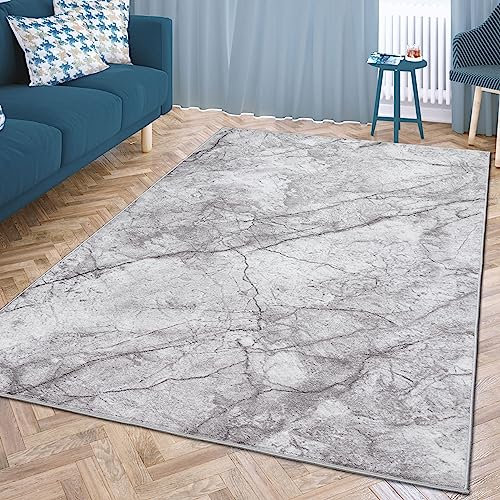 CARPETIA Eleganter marmorierter Kurzflor Teppich in stilvollem Grau, 120 cm rund