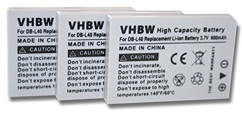 vhbw 3x Battery Replacement for Sanyo DB-L40 for Videocamera (600mAh, 3.7V, Li-Ion)