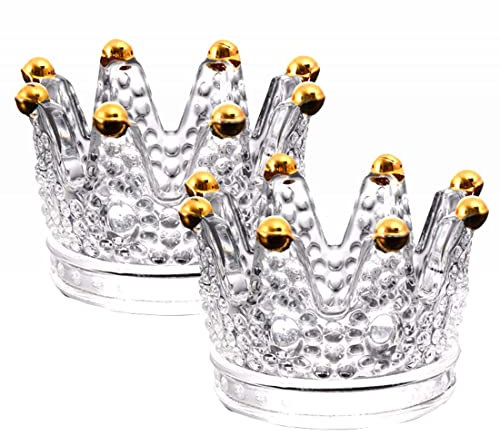 2 Stück/Set Mini Glas Krone Aschenbecher – 2 Packungen Krone Teelicht Glaswaren Kerzenhalter – Kleines Schmucktablett für Hochzeit, Party, Heimtischdekoration (Gold)