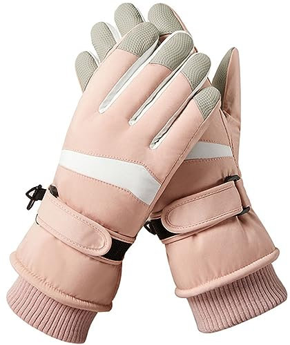 Hjkiopc Damen Ski Handschuhe Winter Winddicht Wasserdicht Schnee Touchscreen Thermal Handschuhe Warme verdickte Handschuhe mit Fleece für Skifahren Laufen Radfahren Wandern (Rosa)
