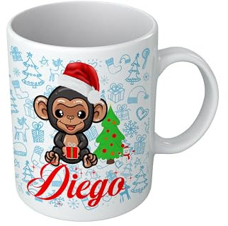 Puzzletee Tazza di Natale Scimmia Cartone Simpatico Animale Nome Bimbo Personalizzata Albero Natale
