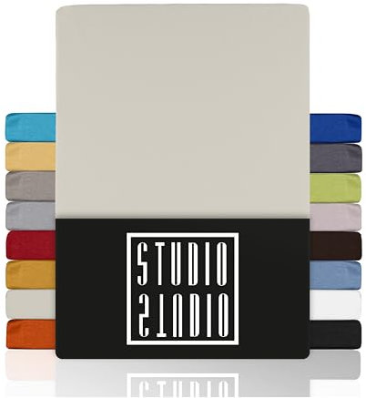 STUDIO Basic Spannbettlaken 200x220cm – Jersey-Spannbetttuch aus 100 % gekämmter Baumwolle – Schnee – Öko-Tex Zertifiziert, bügelfrei & elastisch – für Matratzen 15–35 cm